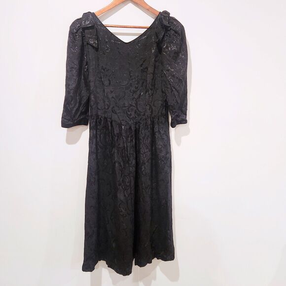 Lanz of Salzburg Dresses & Skirts - Lanz Salzburg Vintage Black Floral Jacquard Drop Waist Maxi Dress Size 12 80s